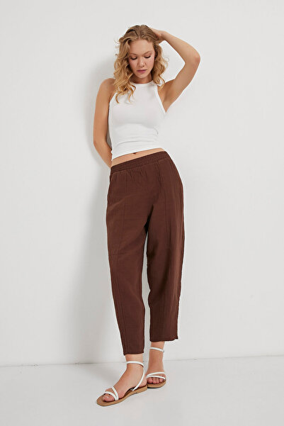 Arma Life Pantaloni elastici din muselină maro pentru femei Balloon Fit