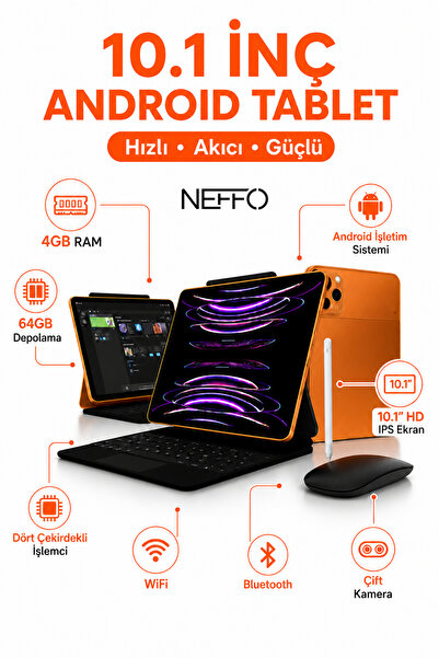 NEFFO 17 PRO MAX Tablet | 10.1” FHD Ekran + Klavye + Mouse + Kalem