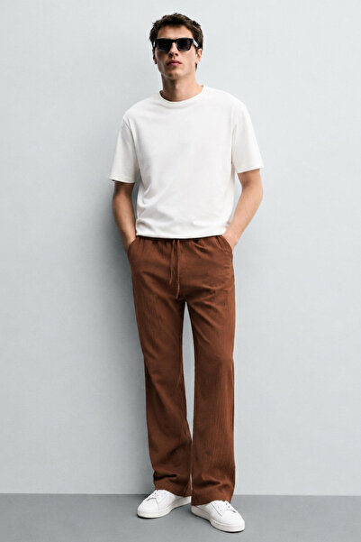 Madmext Bitter Brown 100% Cotton Pcs Wide-Leg Men's Trousers E6586