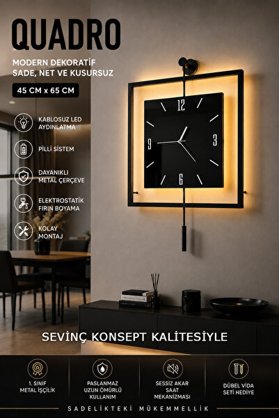 SEVİNÇ KONSEPT LED'li Siyah Quadro KARE Nero Orta Boy, Modern Dekoratif Sarka...