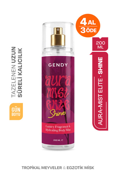 GENDY Aura Mist Elite - SHINE Body Mist, Parfümlü Vücut Spreyi 200 ML