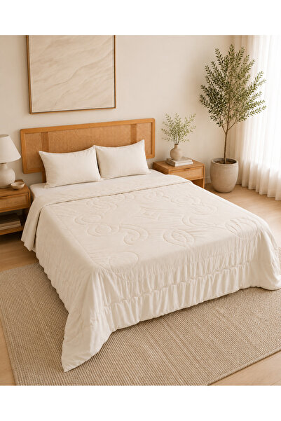 UYKUPEREST Lunaro Beige Quilted Bedspread Set Single 180X235 1 Piece Pillow M...