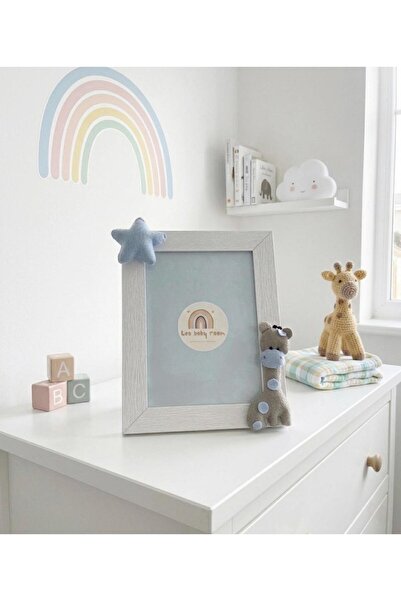 Leobabyroom Gri Zürafa Mavi Yıldız Figürlü Bebek/Çocuk Odası Tasarım Fotoğraf...