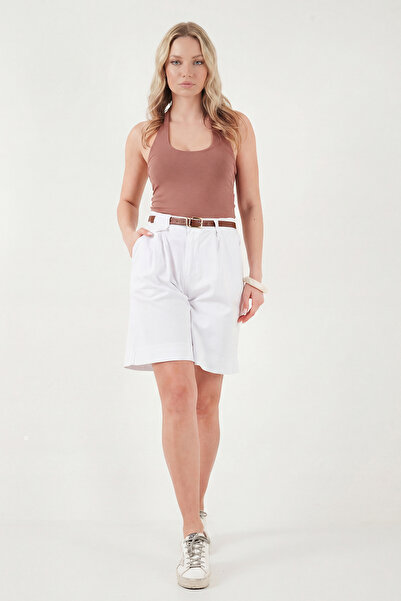 Lela Pamuklu Loose Fit Pileli Kemerli Bermuda Şort ŞORT 668YP5439