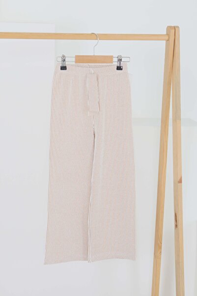 LC Waikiki Pantaloni pentru fete bej cu dungi cu talie elastică - 27448