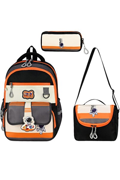 ms mixxstore Set of 3 Primary School Bags with Astronaut Pattern, Thermal Lun...