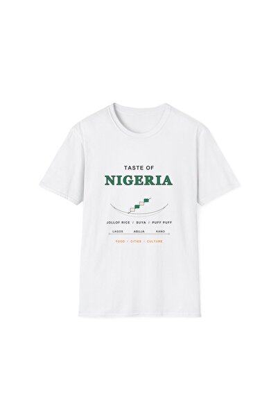 Nijerya Yemek Kültürü Baskılı Beyaz Unisex Pamuk T-Shirt