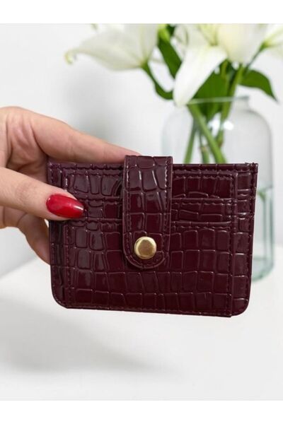 ELPİDA BAGS Kadın Bordo Kroko Desenli Çıtçıtlı Kartlık