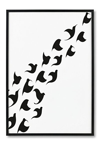 Kuş Sürüsü Minimal Soyut Dekoratif Çerçeveli Ahşap Lazer Kesim Tablo