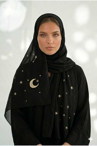 Veil Designer طرحه ليالي الوان اسود طبقتين بتطريز علي كامل الطرحه نجوم و هلال...