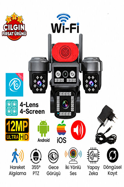 SLTECH OKAM OK-202 12MP 4 Lens Sirenli Gece Görüş Sesli 4 Kameralı Akıllı Güv...