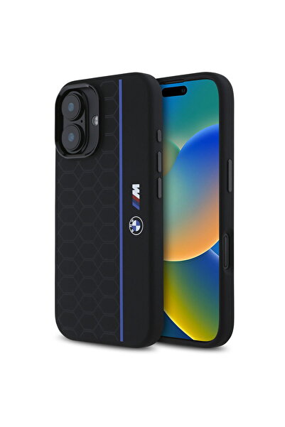 BMW iPhone 16 - Husă rigidă din silicon Hexagon Blue Line MagSafe (BMHMP16S23...