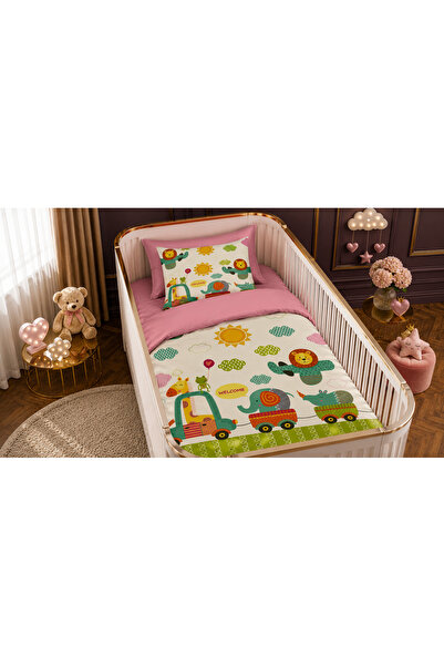 Fabeteks Lunapark Giraffe Elephant Arslan Single Digital Baby Bedding Set