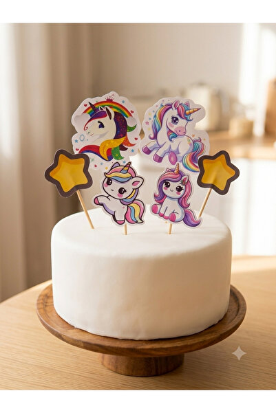 Deniz Party Store Unicorn Pasta süsü Figür set uzun kürdan 6 adet