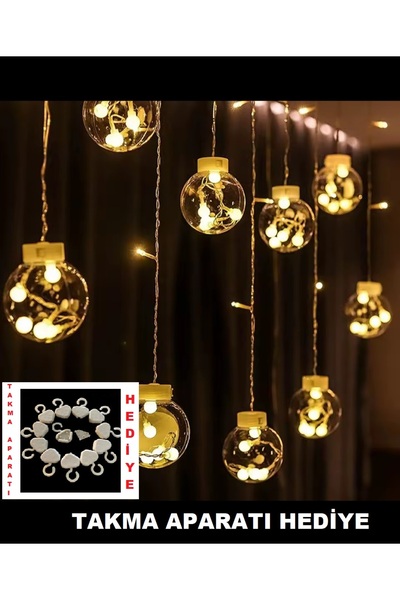 AUSVAR Dekoratif Led Işıklı Top Perde Led Animasyonlu Küre Toplu Ampul Perde ...