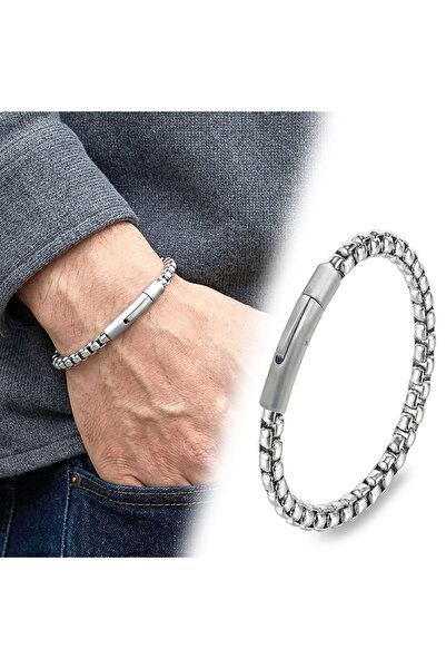 Generic Brand 💎   سوار رجالي فاخر من الفولاذ بسلسلة أرنبوت موديل 4 مم - مع ق...