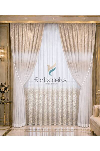 farbateks Olympos Vizon Bej Gold Varaklı  İç Tül Sade Varaklı Renk Yeni Moda ...