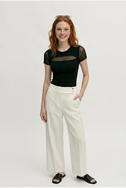 Lavint Homewear Черна тениска от вискозен тюл с къс ръкав и детайли
