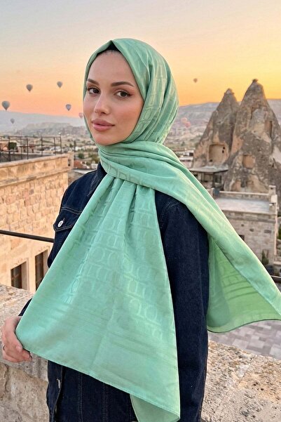 Armine Zincir Desen, Pamuk Jakarlı Şal - DIA6-4825 - Su Yeşili