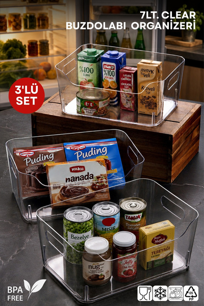 Nandy Home 7 Lt Clear Buzdolabı & Dolap Içi Düzenleyici Organizer 3 Adet 30,5...