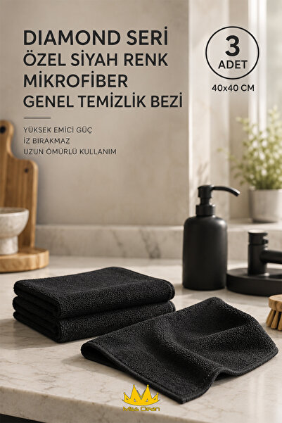 Miss Clean ( 3 Adet ) Diamond Seri Özel Siyah Renk Mikrofiber Genel Temizlik ...