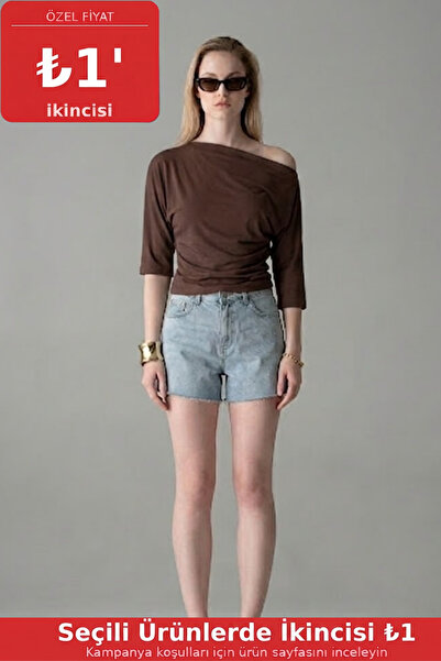COMBİNE MİCHAİL Tricou de damă din bumbac, cu mânecă scurtă, strâmt, maro