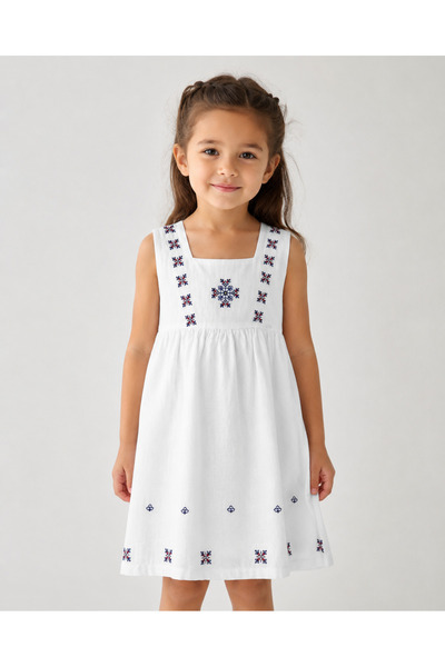Yollo Kids Girl's Ethnic Patterned Linen Dress