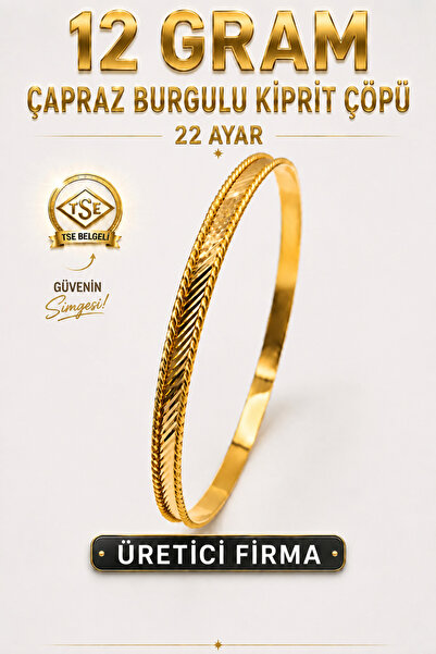 Aks Gold 22 Ayar TSE Belgeli (12 GRAM) Çapraz Burgulu Kiprit Çöpü Ajda Altın ...
