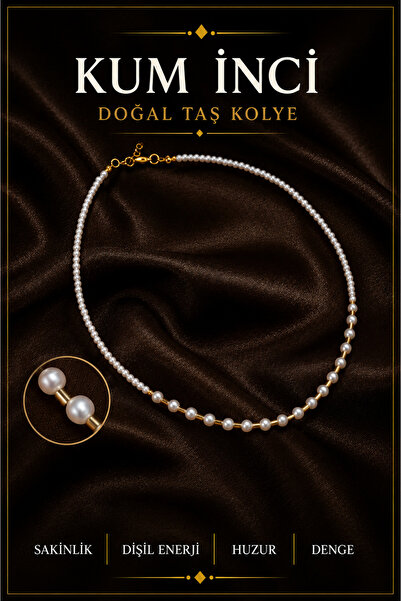 OSMANLI DEĞERLİ TAŞ Kum Inci Doğal Taş Gümüş Kapama Kolye (3CM UZATMA İLE BİR...