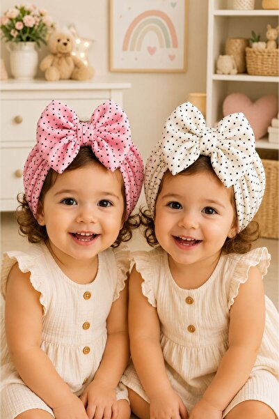 Pico Baby Fiyonklu Çift Kat Puantiyeli Bebek Bone 3'lü Set- Sarı/Beyaz/Fuşya