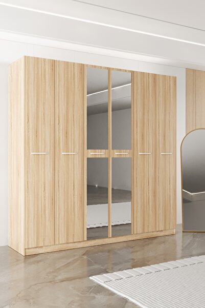 AEKA AE-2191 Hisar Sonomo/Sonomo Aynalı 6 Kapaklı Çok Bölmeli Askılı ve Raflı...
