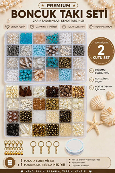 By MO Accessories İkili Yaz Temalı Deniz Kabukları ve Cam ve İnci Boncuklarla...