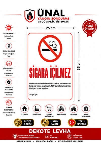 ünalgrup Sigara Içilemez Uyarı Levhası PVC İkaz Tabelası Kapı Duvar