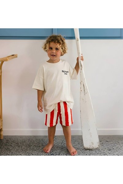 Efia 100% Cotton Letter Printed T-Shirt & Striped Shorts 2-Piece Boys' Set