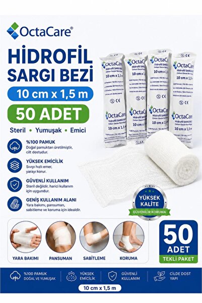 Octamed OCTACARE HİDROFİL SARGI BEZİ 10 CM X 1,5 M 50'li PAKET