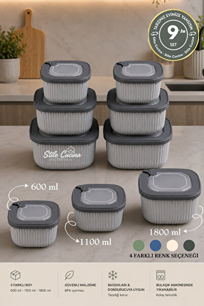 Stile Cucina 9-Piece Vacuum Vip Storage Container Dowry Set Suitable for Micr...