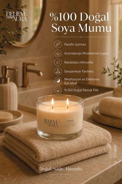 Believe Your Aura %100 Doğal Soya Mumu Kokusuz Aromaterapi Kase Mum - 120 cc