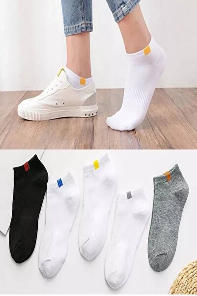 WORTHY SOCKS Set of 5 Unisex Elastic Square Patterned White Booties Ankle Socks