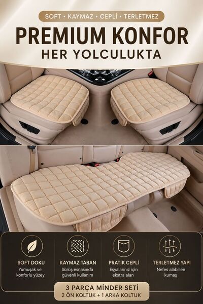 ECARTEKS PREMİUM QUALİTY CAR ACCESSORİES Anti-Sweat Car Auto Cushion Set with Soft Anti-Slip Base Pocket Inside the Vehicle