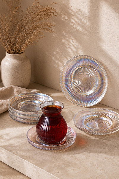Perotti Emirgân Lüster 6-Piece Glass Crystal Cut Tea Plate 12 cm