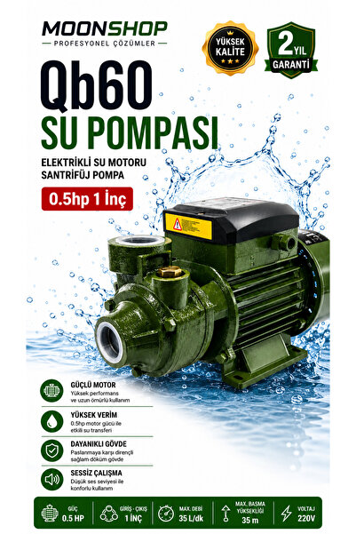 MOONSHOP QB60 Su Pompası 0.5 HP 1 İnç Elektrikli Su Motoru Santrifüj Bahçe ve...