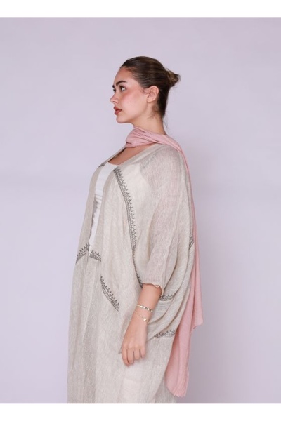 Assalasa بشت روفان فري سايز خامة فاخرة أكمام فضفاضة - Free size - بيج