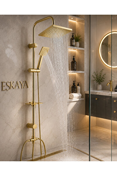 ESHOME Eskaya Gold Kare Robot Duş Seti Yağmurlama Gold Tepe Duş Seti