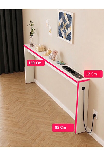 TrMuko Café Royale Vintage & USB-Tech Konsol Raf - 3 USB + 4 Priz Girişli MDF...