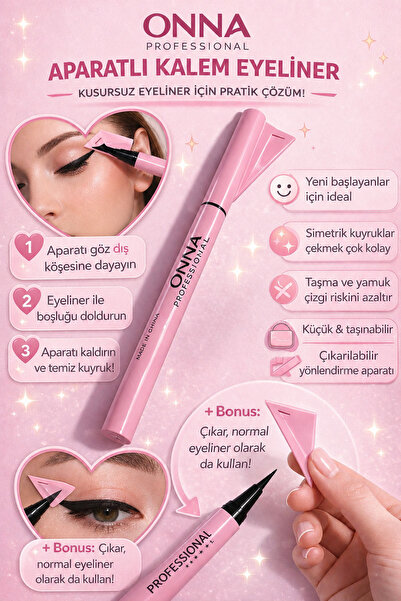 ONNA PROFESSIONAL Eyeliner Çekme Aparatlı Kalem Eyeliner Pembe Ambalaj