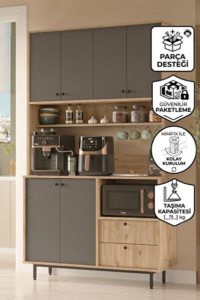Yurupa Latte Serisi Kahve Köşesi Çok Amaçlı Dolap Mutfak Dolabı Sepet-Antrasi...