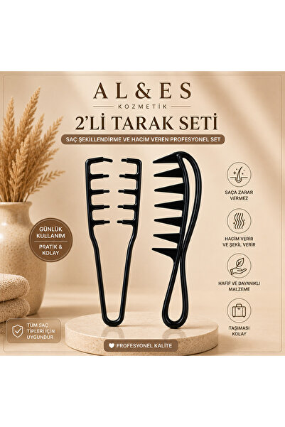 AL&ES kozmetik AL&ES 2'li Sac Şekillendirme Tarağı Seti Bukle Hacim Veren Tarak