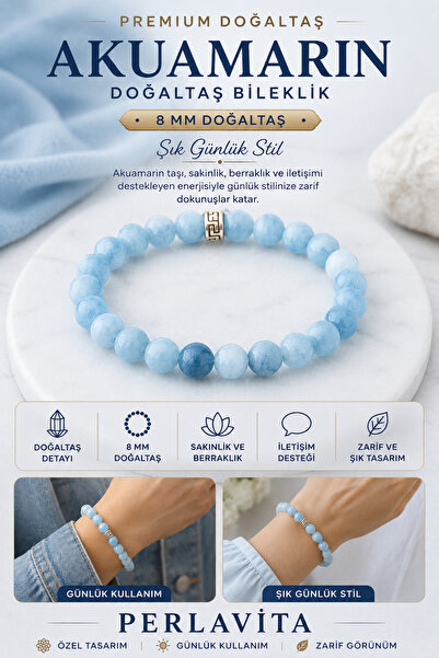 Women Men Bracelet Aquamarine Charm Detailed 8mm Daily Jewelry Accessory