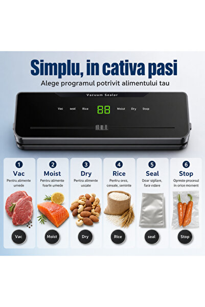 OEM Aparat vidat/sigilat alimente,120W,65kpa,5 Functii vidare umed/uscata/soft,30 cm bara de lipire,