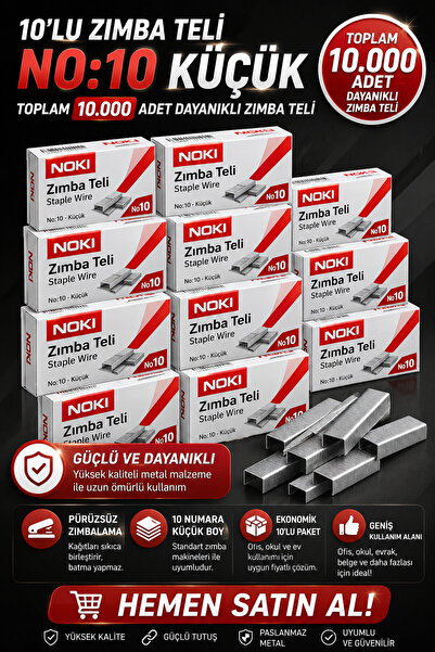 ANI OFİS KIRTASİYE A K Zımba Teli No:10 Küçük – 10’lu Paket (Toplam 10.000 Adet)